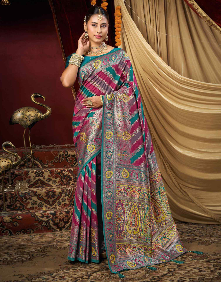 Magenta Silk Woven Banarasi Saree