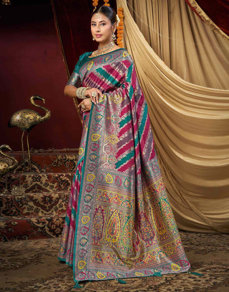 Magenta Silk Woven Banarasi Saree