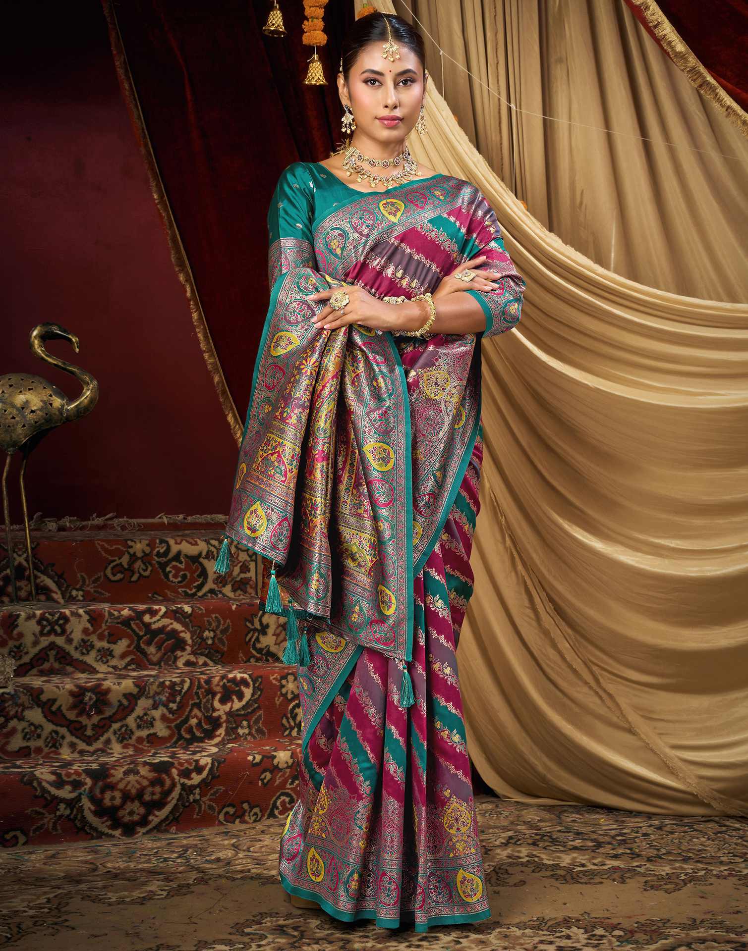 Magenta Silk Woven Banarasi Saree