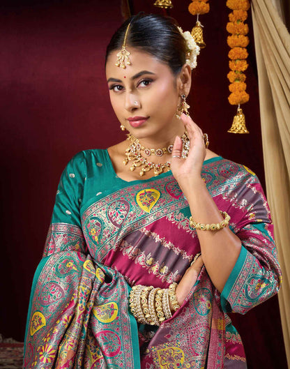 Magenta Silk Woven Banarasi Saree