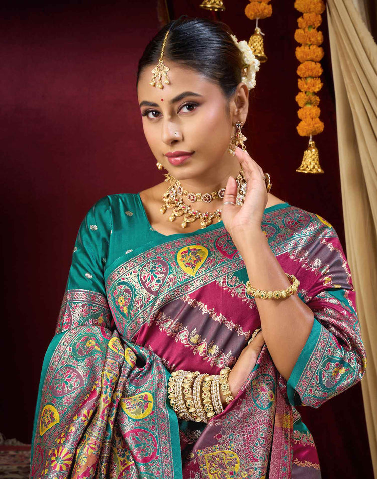 Magenta Silk Woven Banarasi Saree