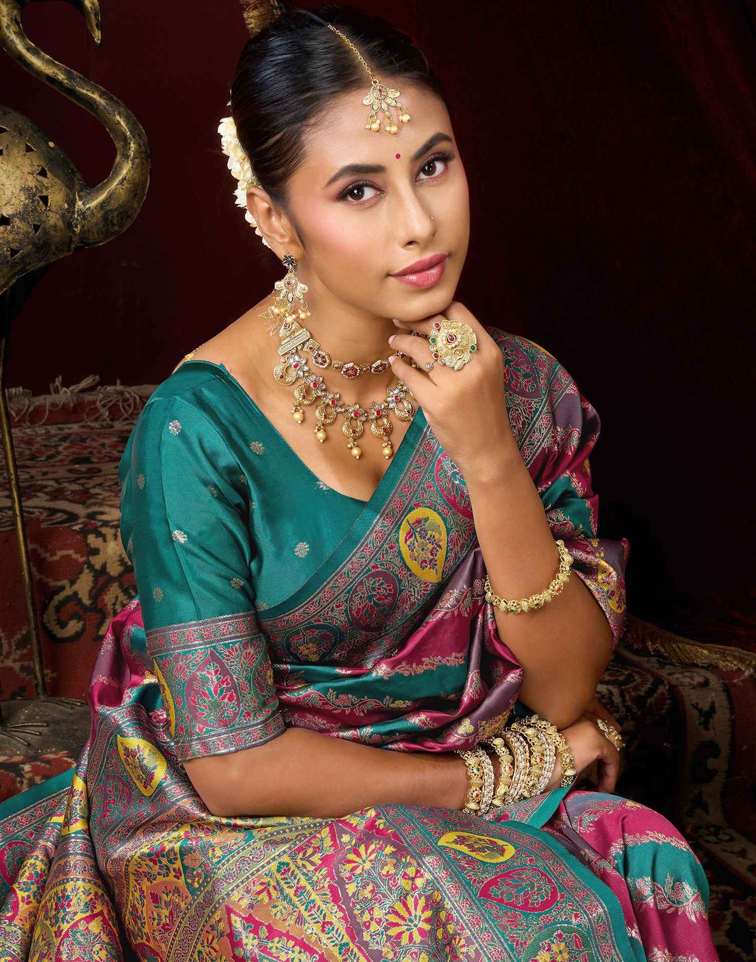 Magenta Silk Woven Banarasi Saree