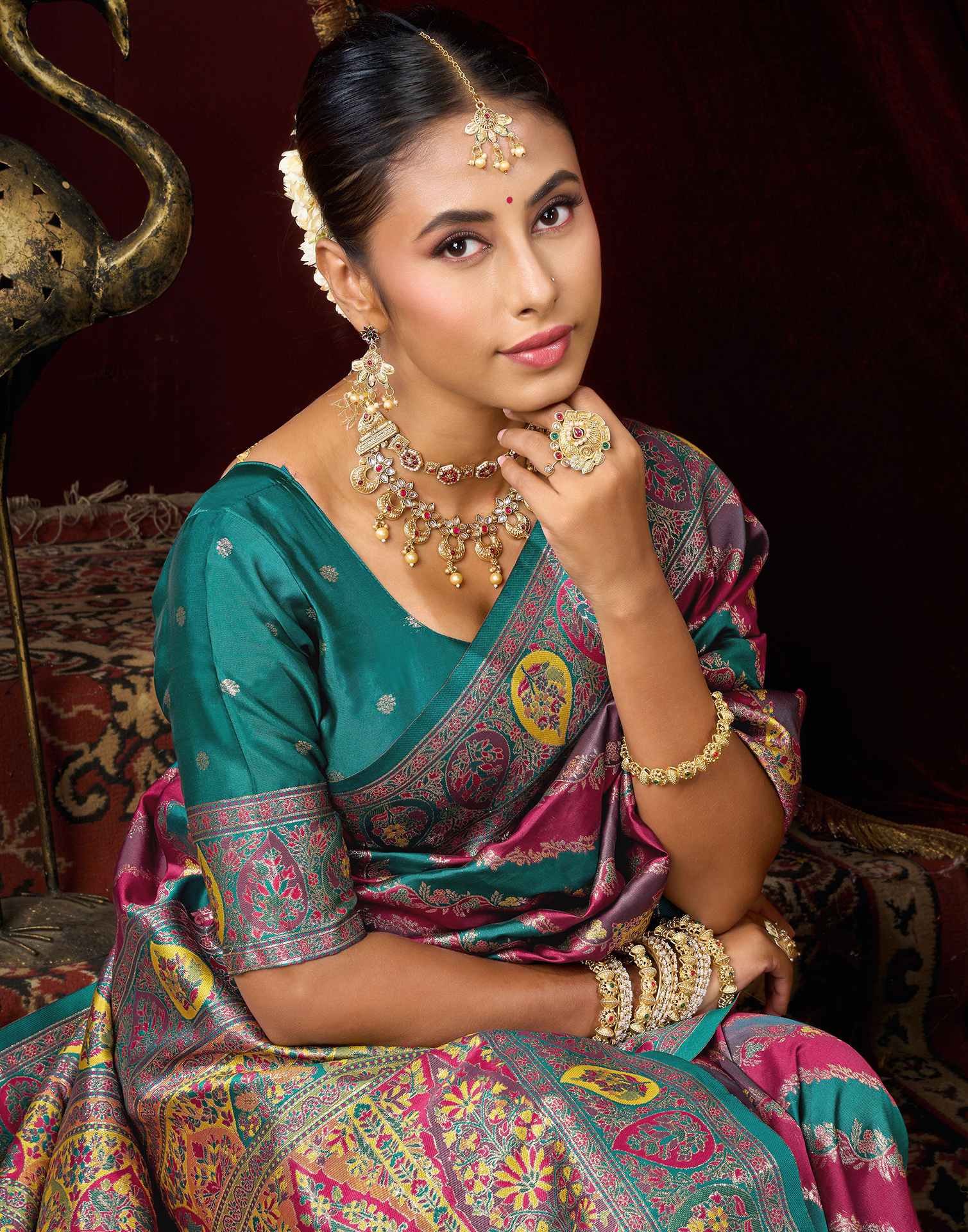 Magenta Silk Woven Banarasi Saree