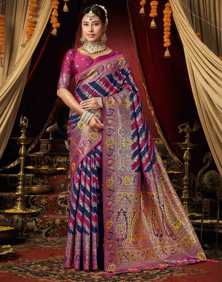 Navy Blue Silk Woven Banarasi Saree