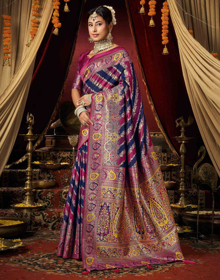 Navy Blue Silk Woven Banarasi Saree