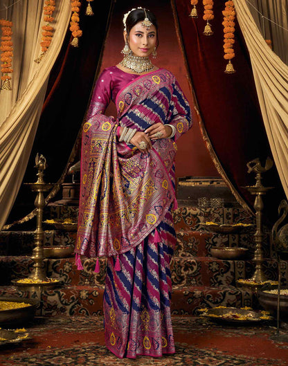 Navy Blue Silk Woven Banarasi Saree