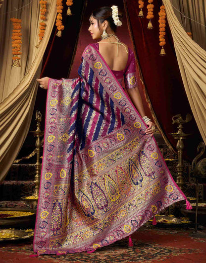 Navy Blue Silk Woven Banarasi Saree