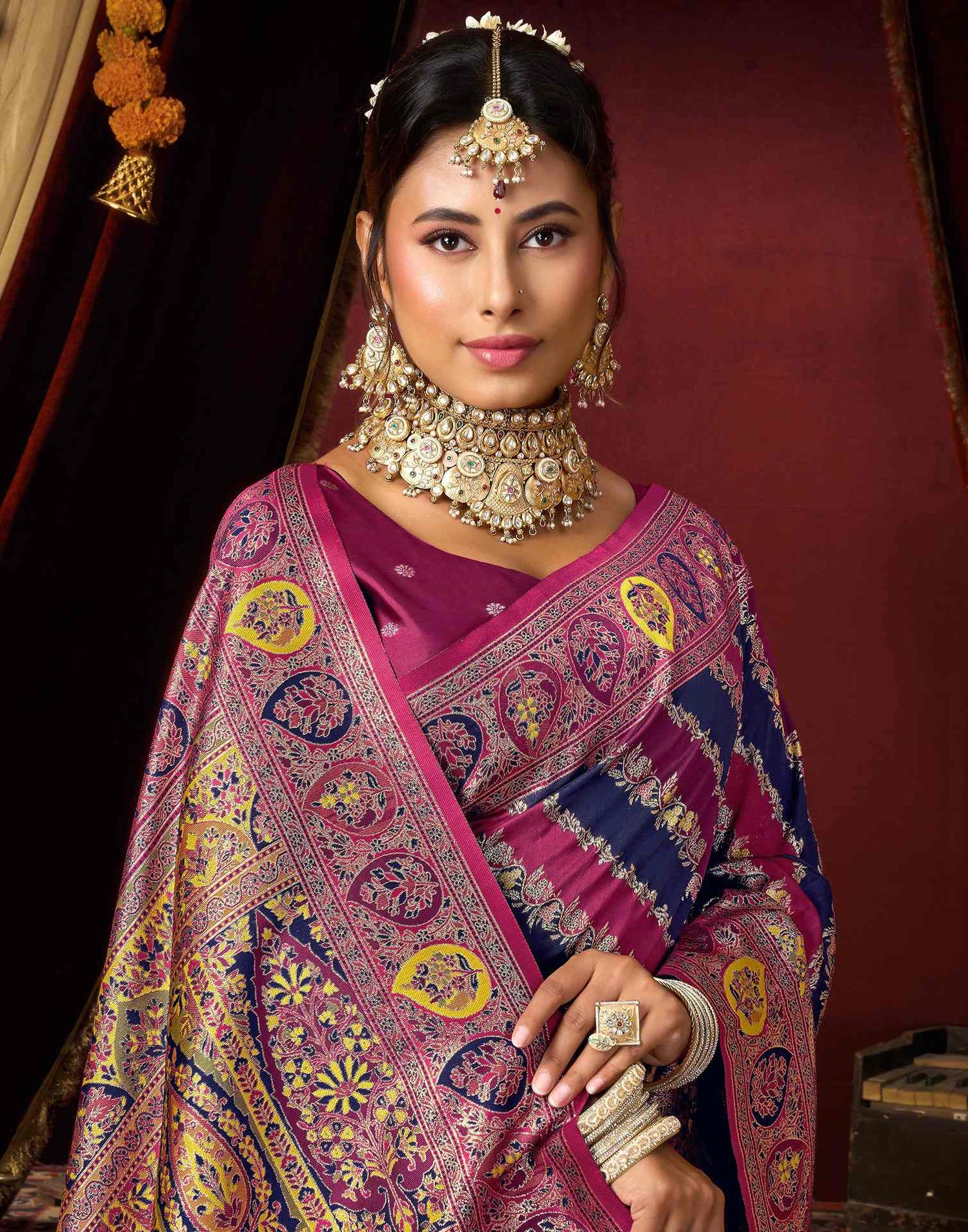 Navy Blue Silk Woven Banarasi Saree