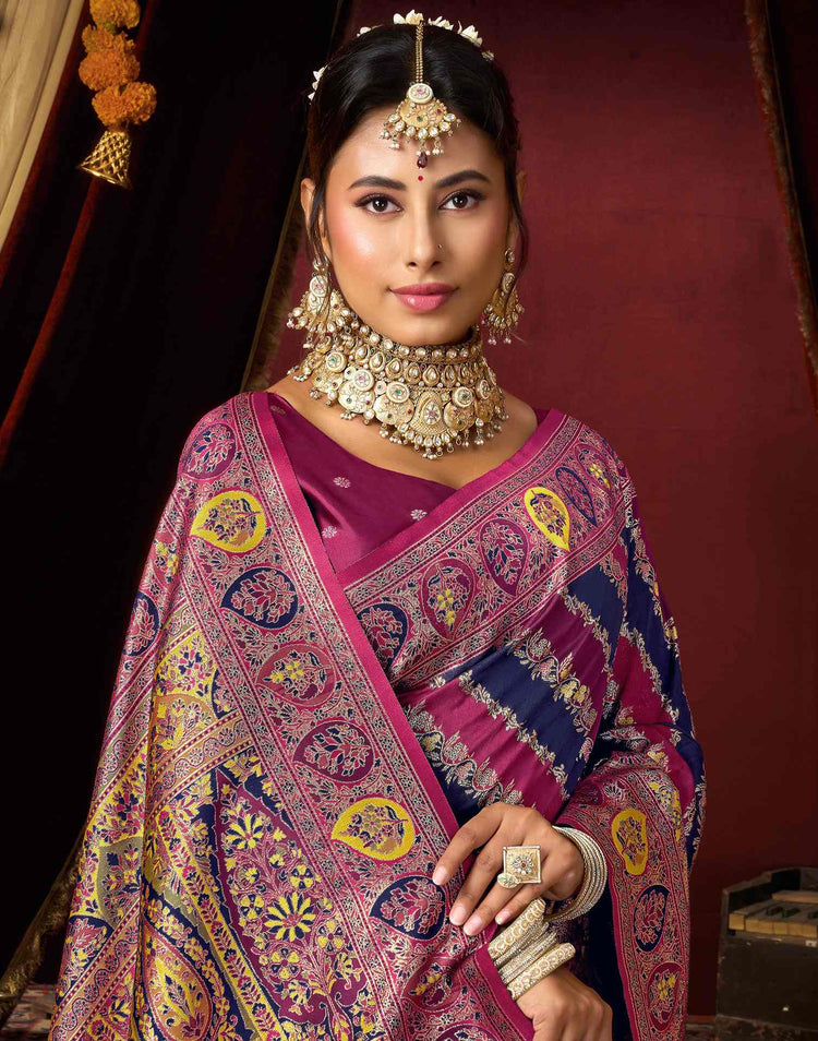 Navy Blue Silk Woven Banarasi Saree
