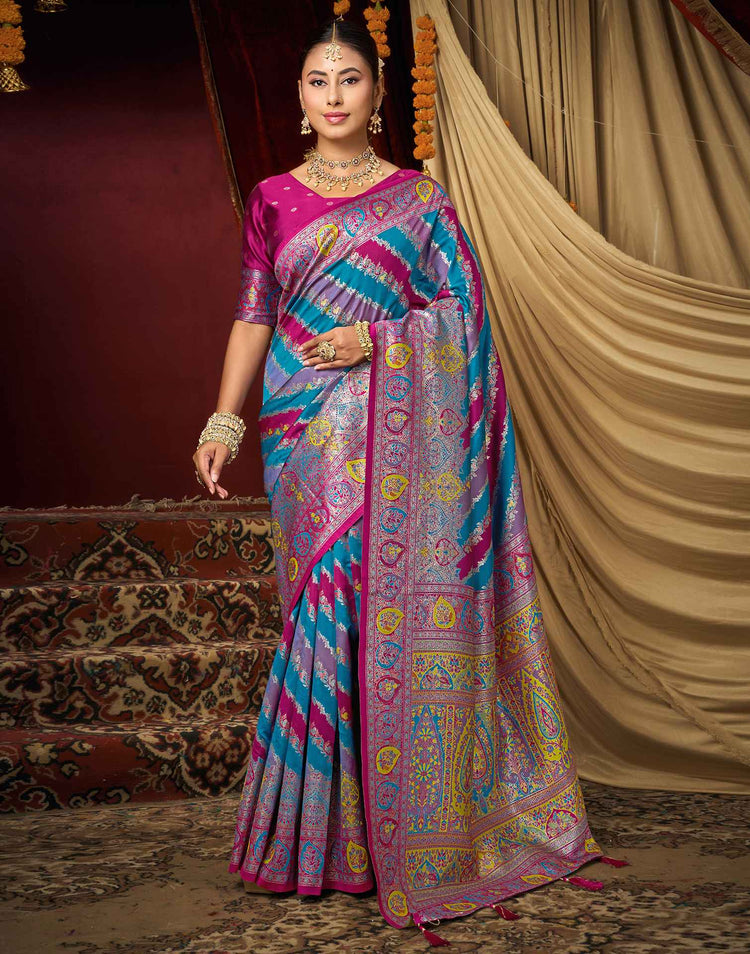 Teal Blue Silk Woven Banarasi Saree