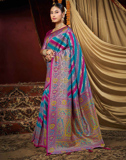 Teal Blue Silk Woven Banarasi Saree