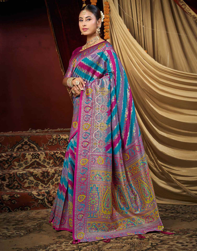 Teal Blue Silk Woven Banarasi Saree