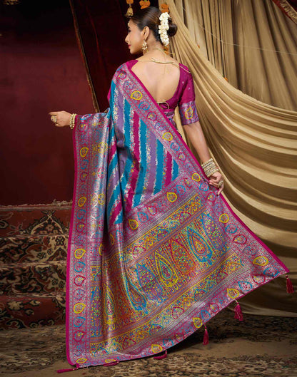 Teal Blue Silk Woven Banarasi Saree