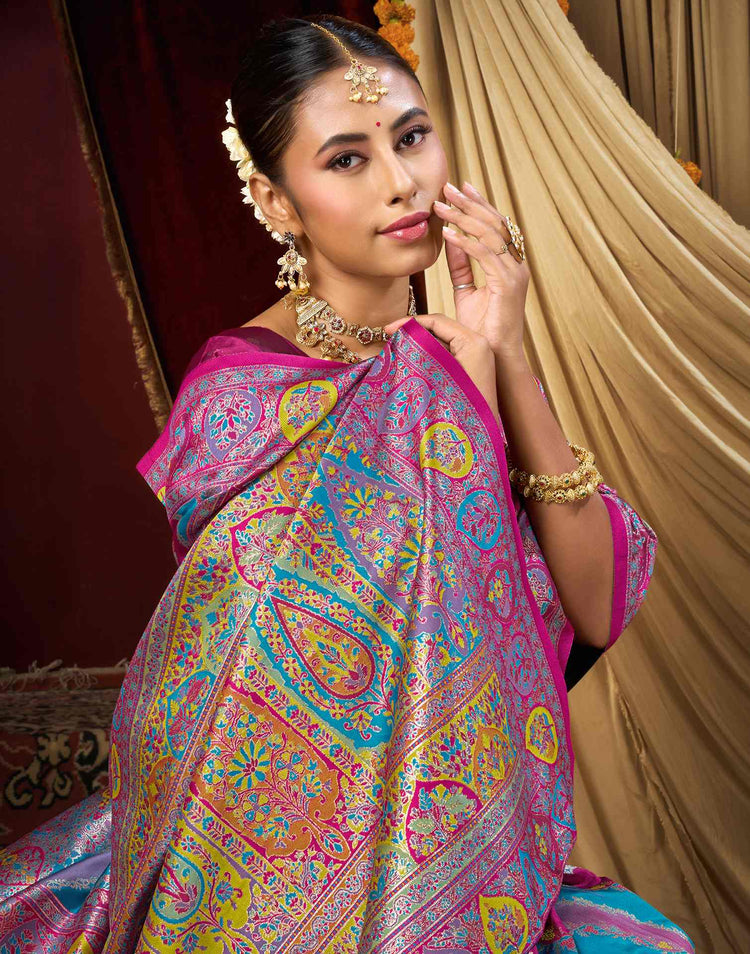 Teal Blue Silk Woven Banarasi Saree