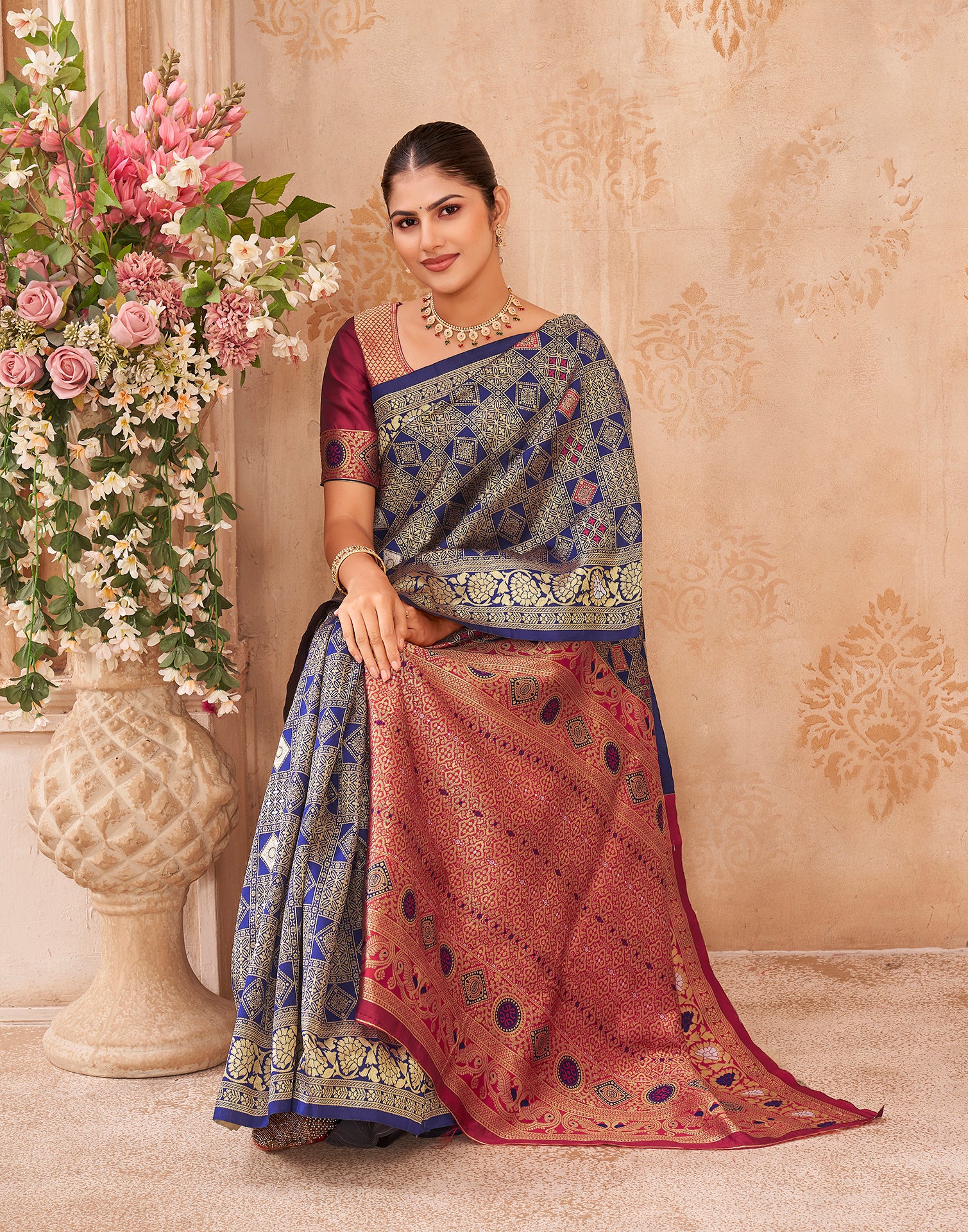 Navy Blue Silk Woven Patola Saree