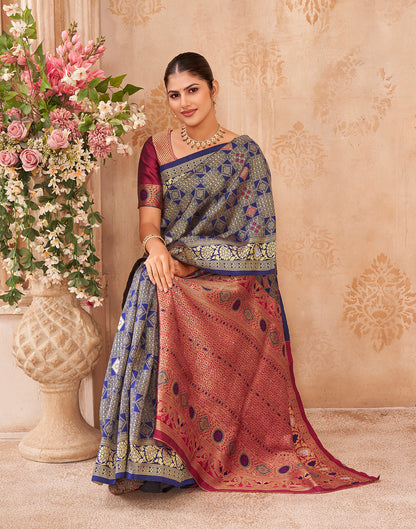 Navy Blue Silk Woven Patola Saree