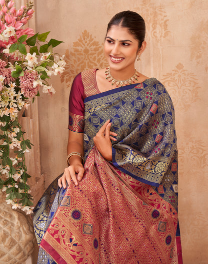 Navy Blue Silk Woven Patola Saree