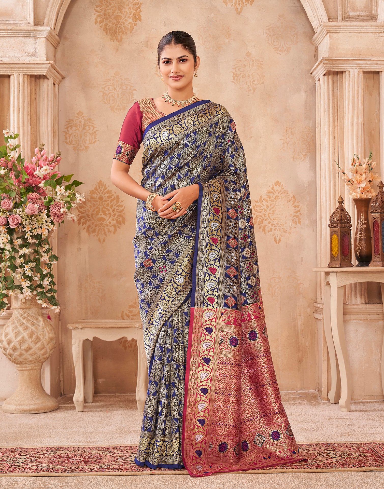 Navy Blue Silk Woven Patola Saree