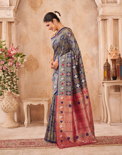 Navy Blue Silk Woven Patola Saree