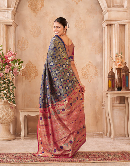 Navy Blue Silk Woven Patola Saree