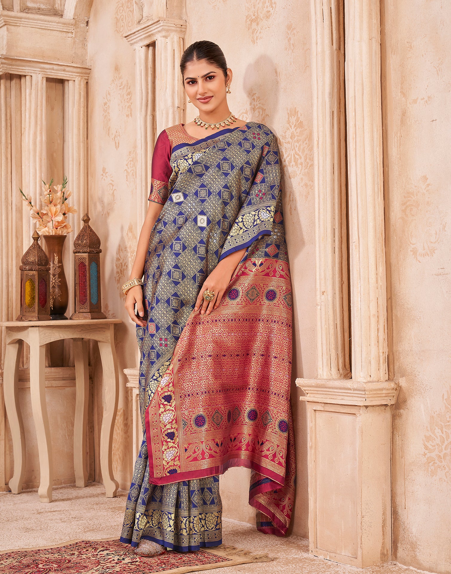 Navy Blue Silk Woven Patola Saree