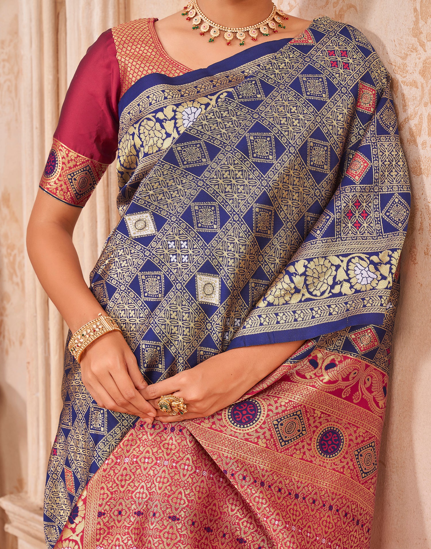 Navy Blue Silk Woven Patola Saree