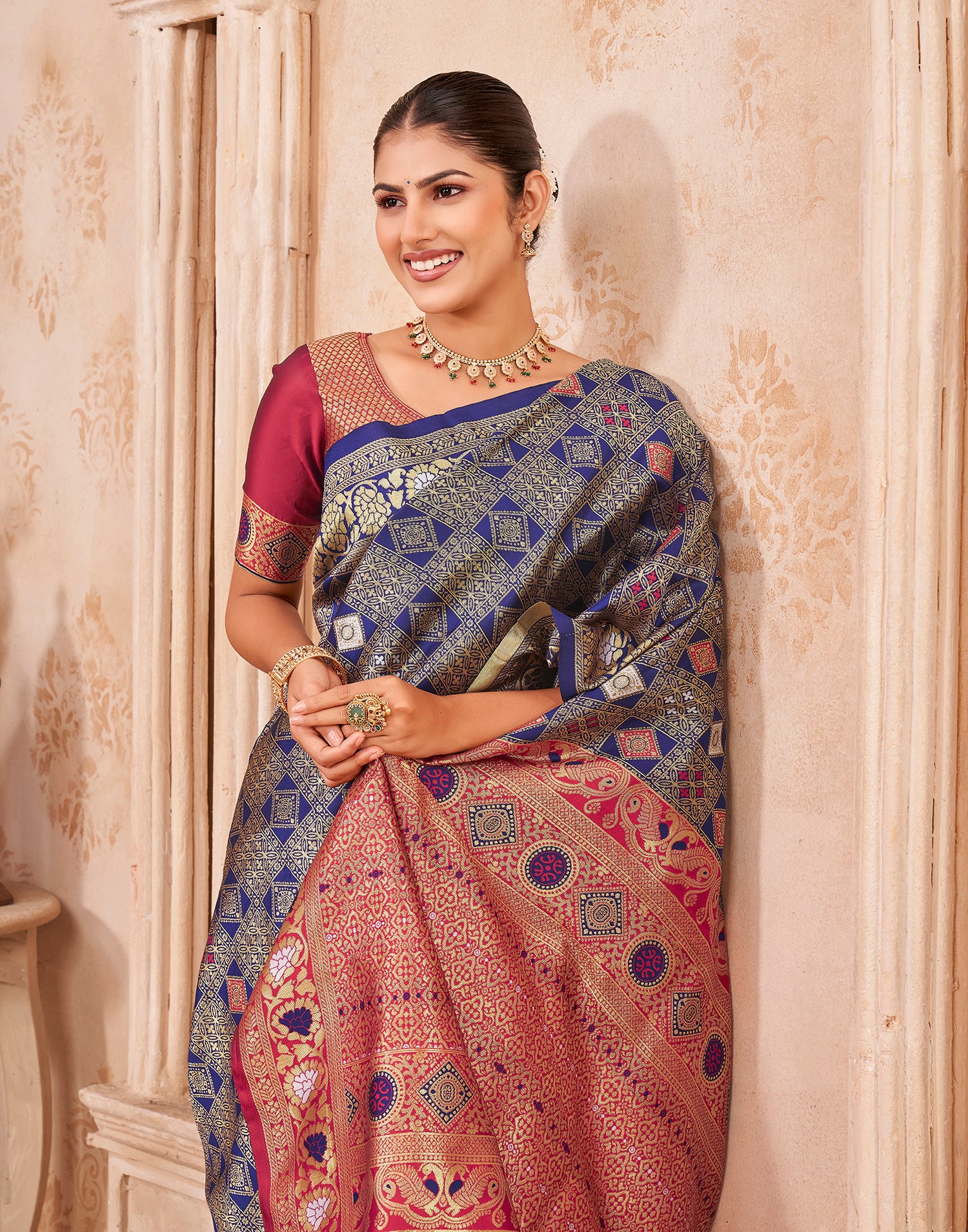 Navy Blue Silk Woven Patola Saree