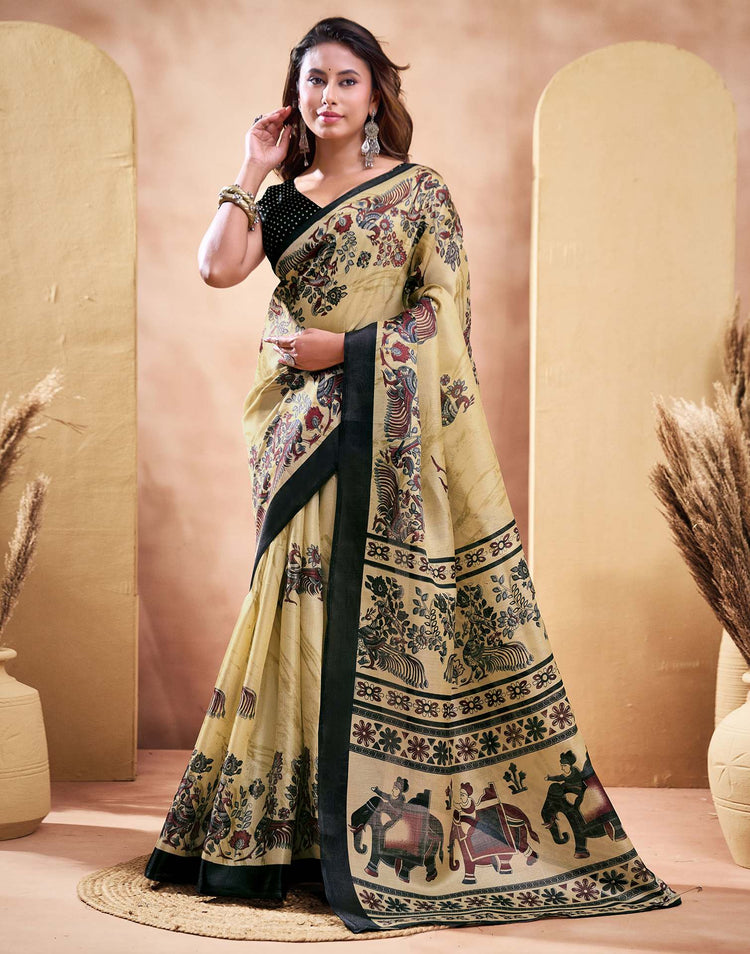 Beige Khadi Printed Saree
