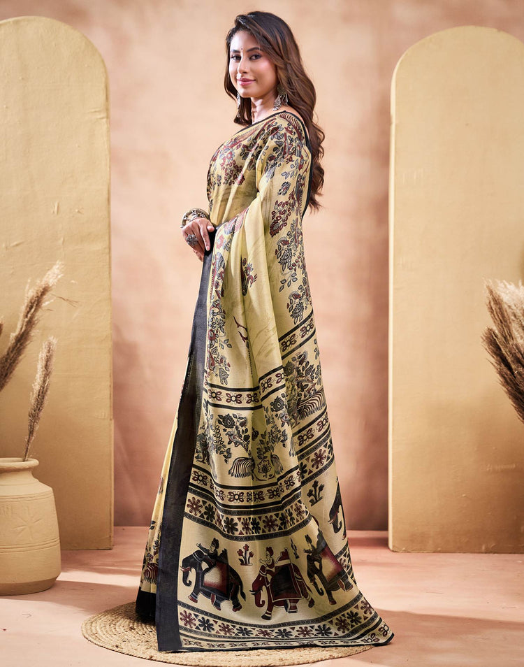 Beige Khadi Printed Saree