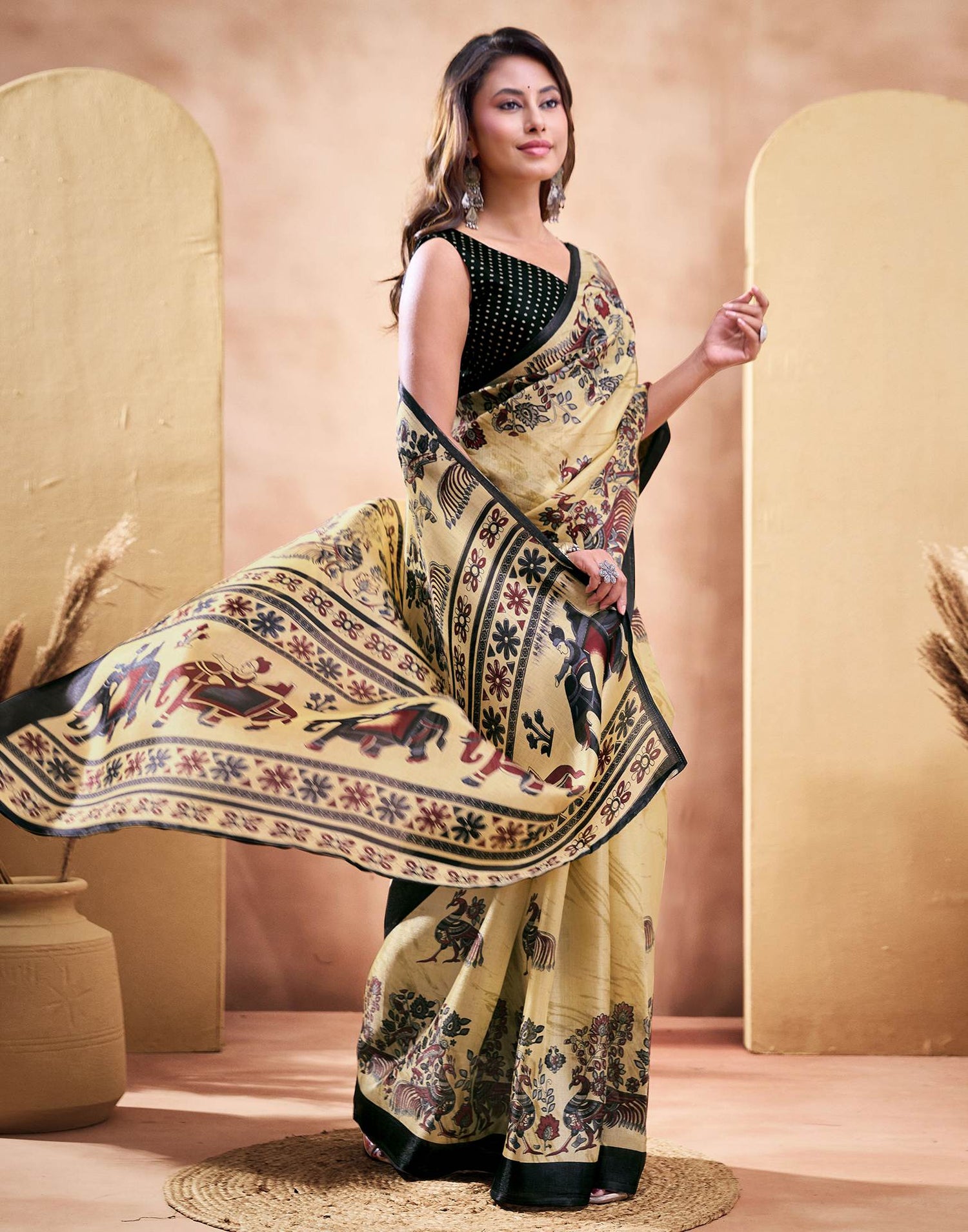 Beige Khadi Printed Saree