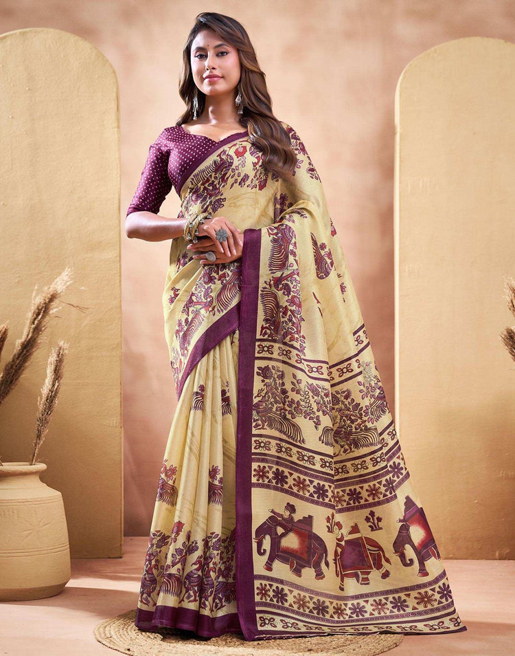 Beige Khadi Printed Saree