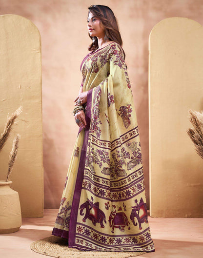 Beige Khadi Printed Saree