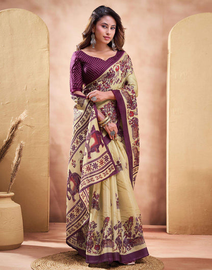 Beige Khadi Printed Saree