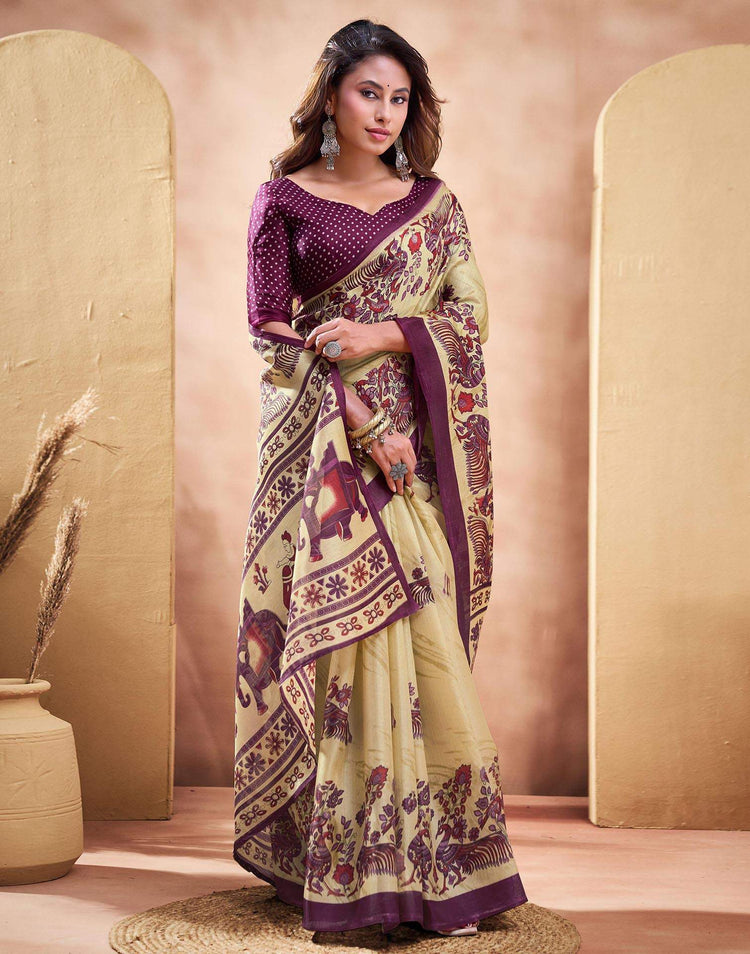 Beige Khadi Printed Saree