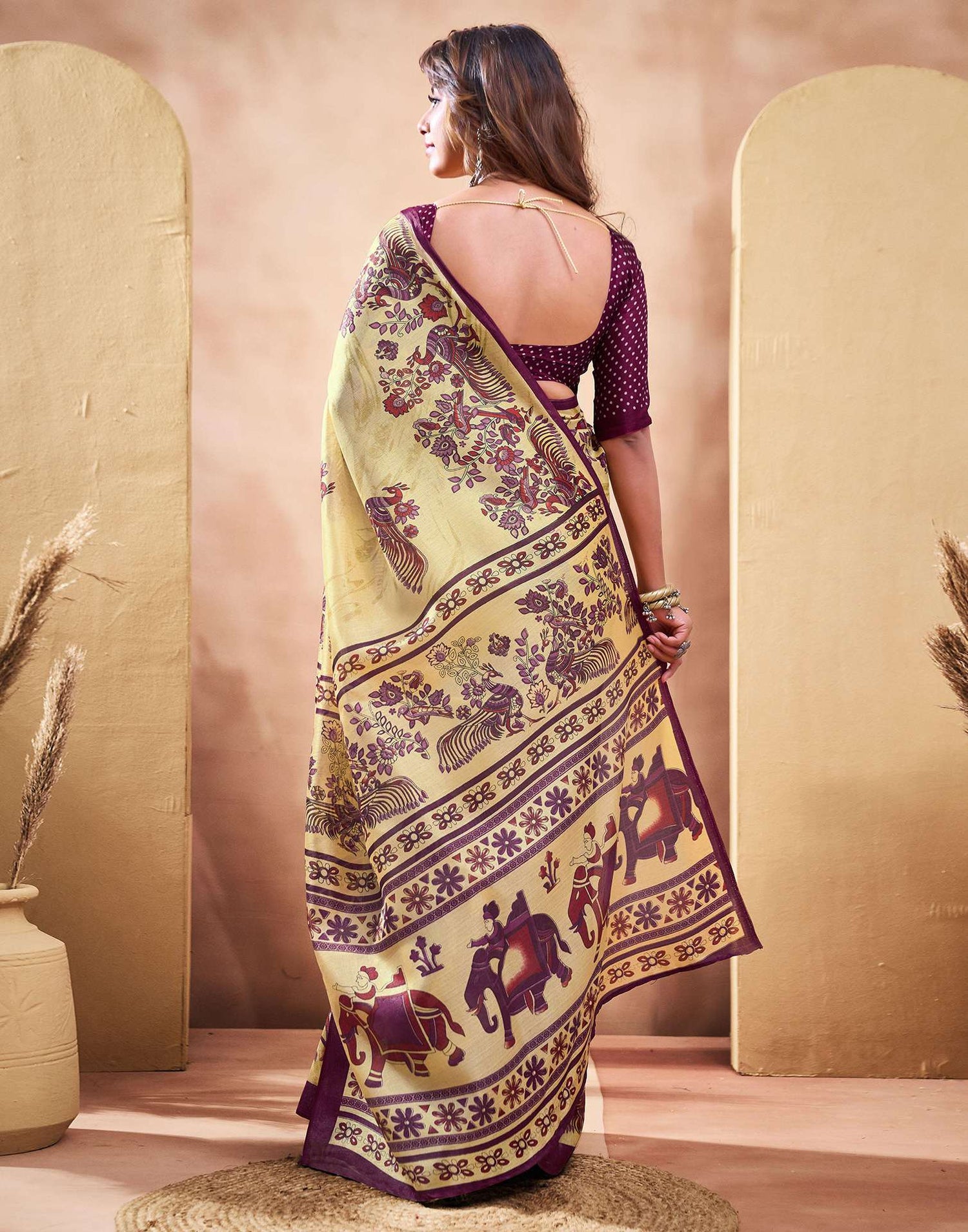 Beige Khadi Printed Saree