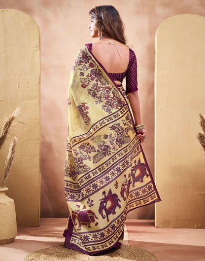 Beige Khadi Printed Saree