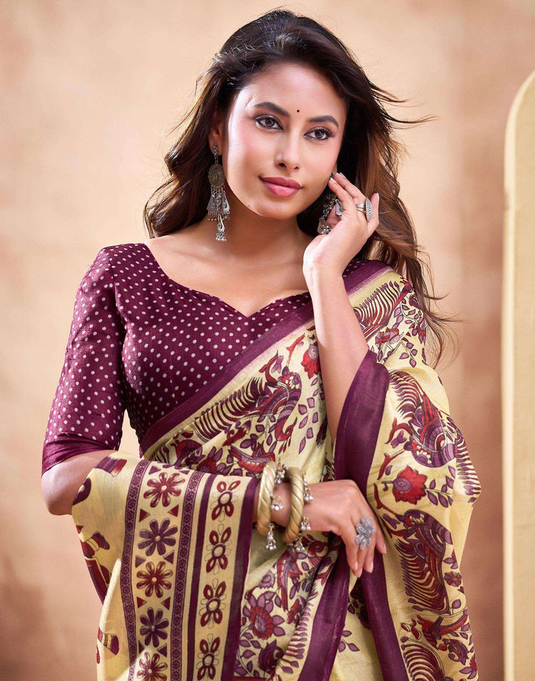 Beige Khadi Printed Saree