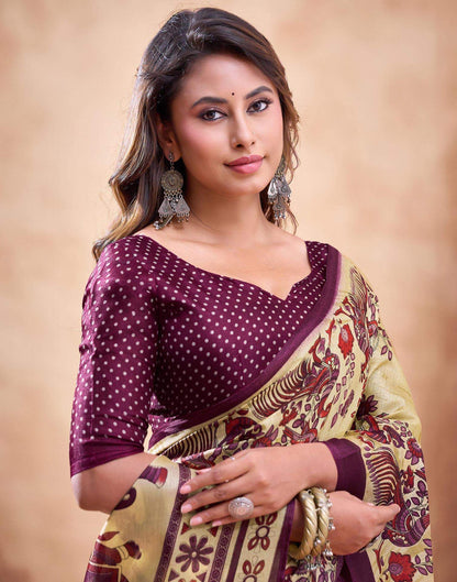 Beige Khadi Printed Saree