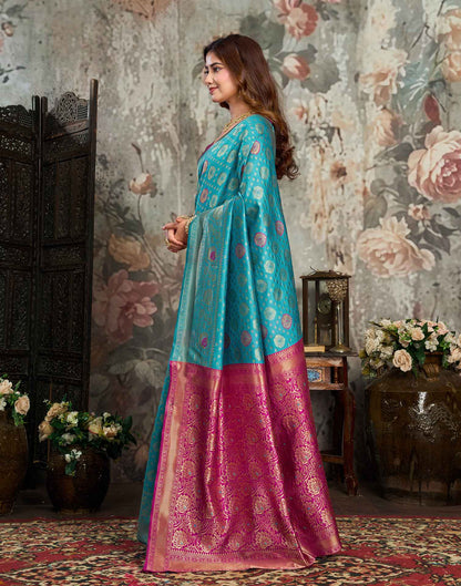 Teal blue Silk Woven Banarasi Saree
