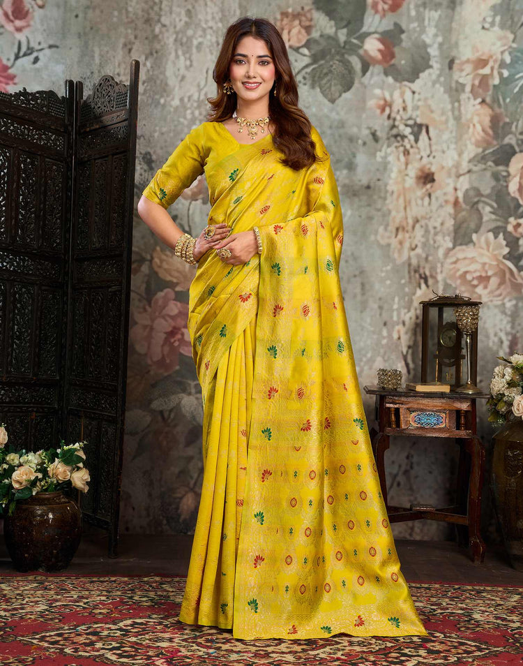 Yellow Silk Woven Banarasi Saree