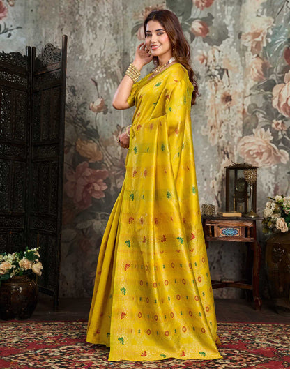 Yellow Silk Woven Banarasi Saree