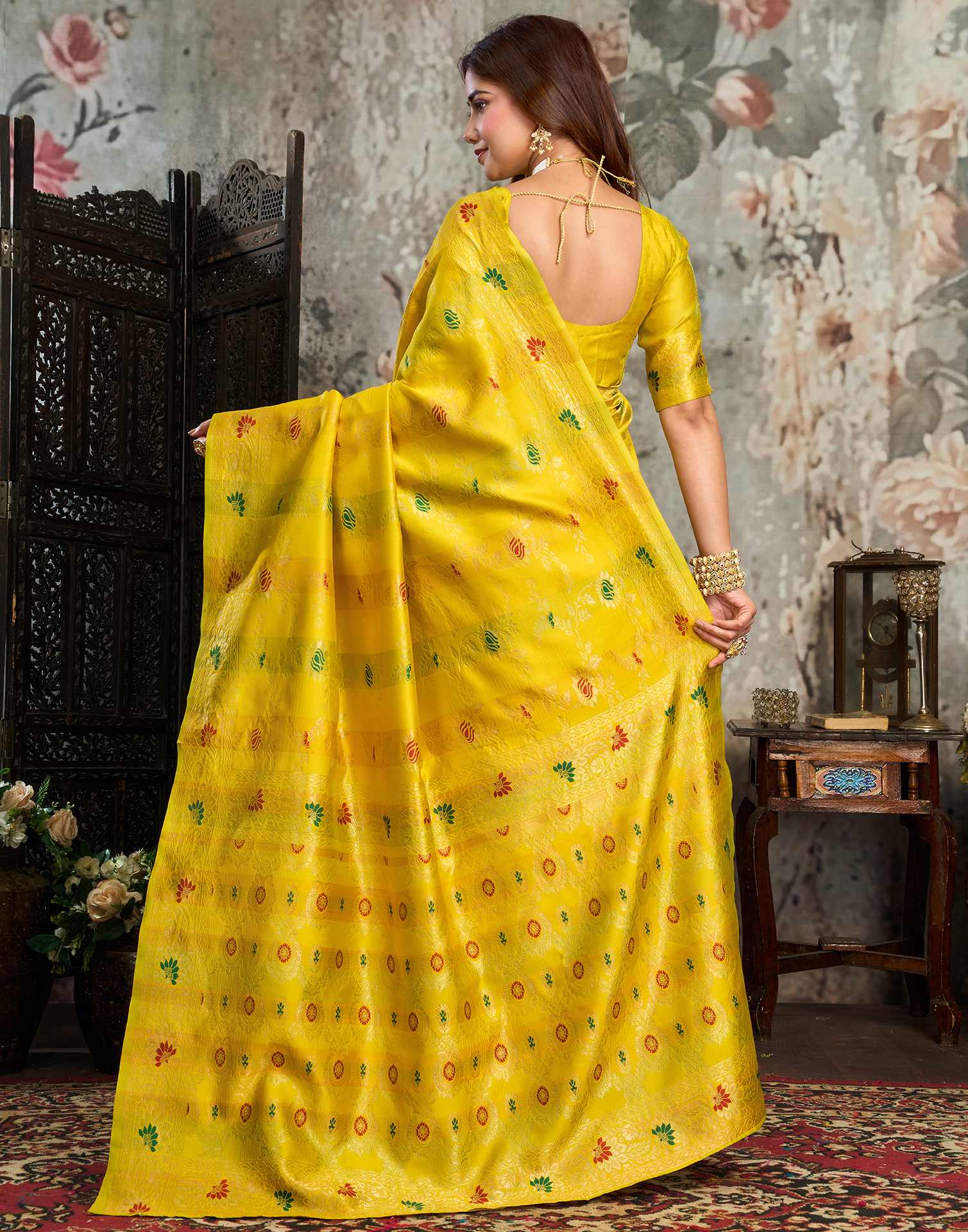 Yellow Silk Woven Banarasi Saree