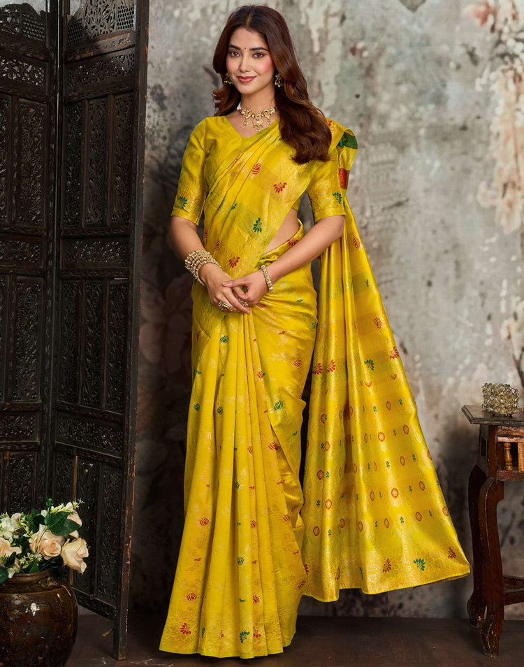 Yellow Silk Woven Banarasi Saree