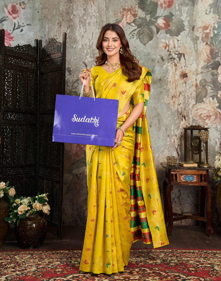 Yellow Silk Woven Banarasi Saree