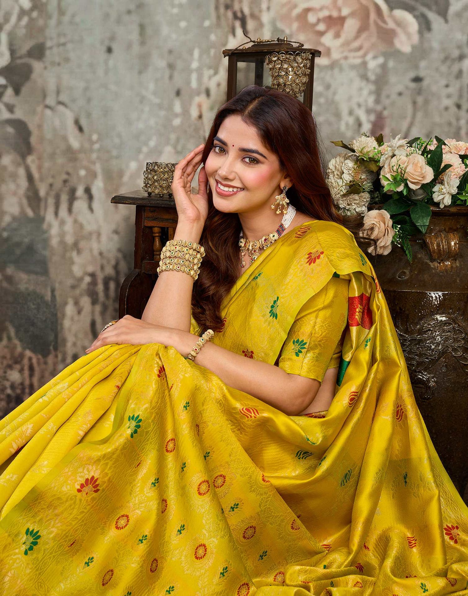 Yellow Silk Woven Banarasi Saree