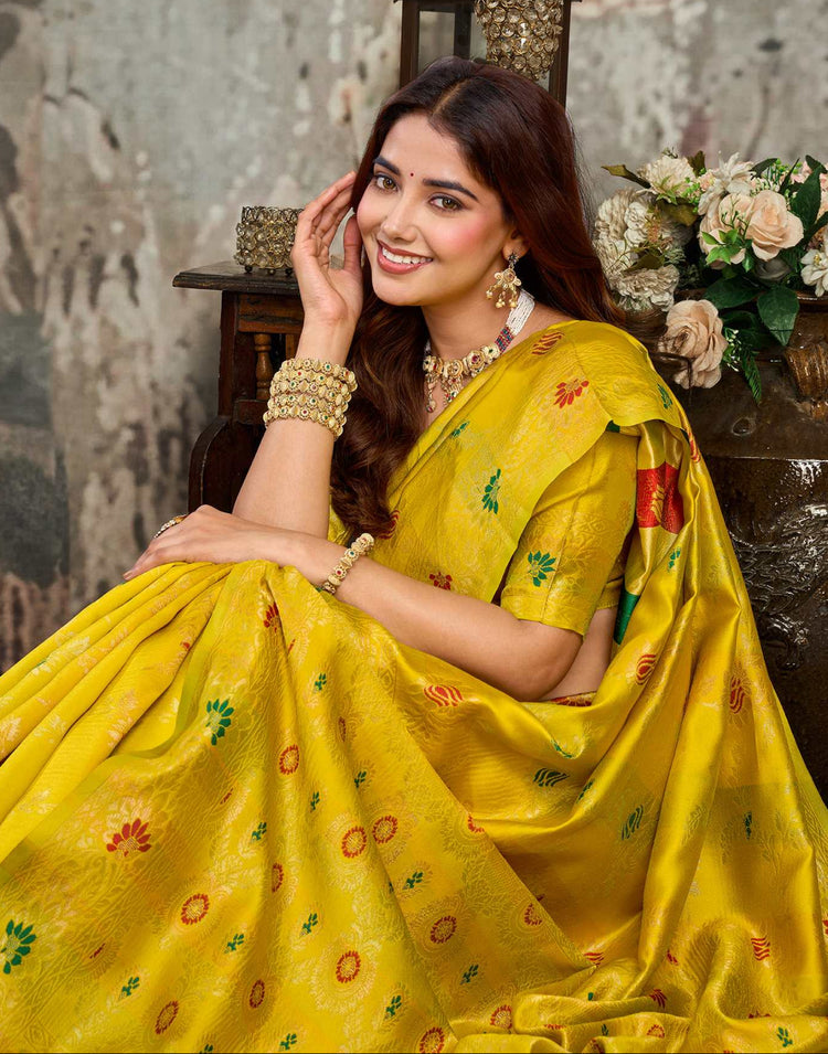 Yellow Silk Woven Banarasi Saree