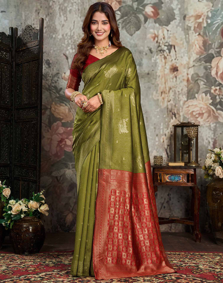 Mehandi Green Silk Woven Banarasi Saree