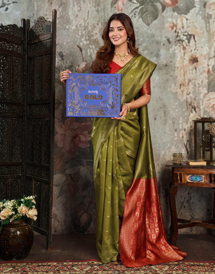 Mehandi Green Silk Woven Banarasi Saree