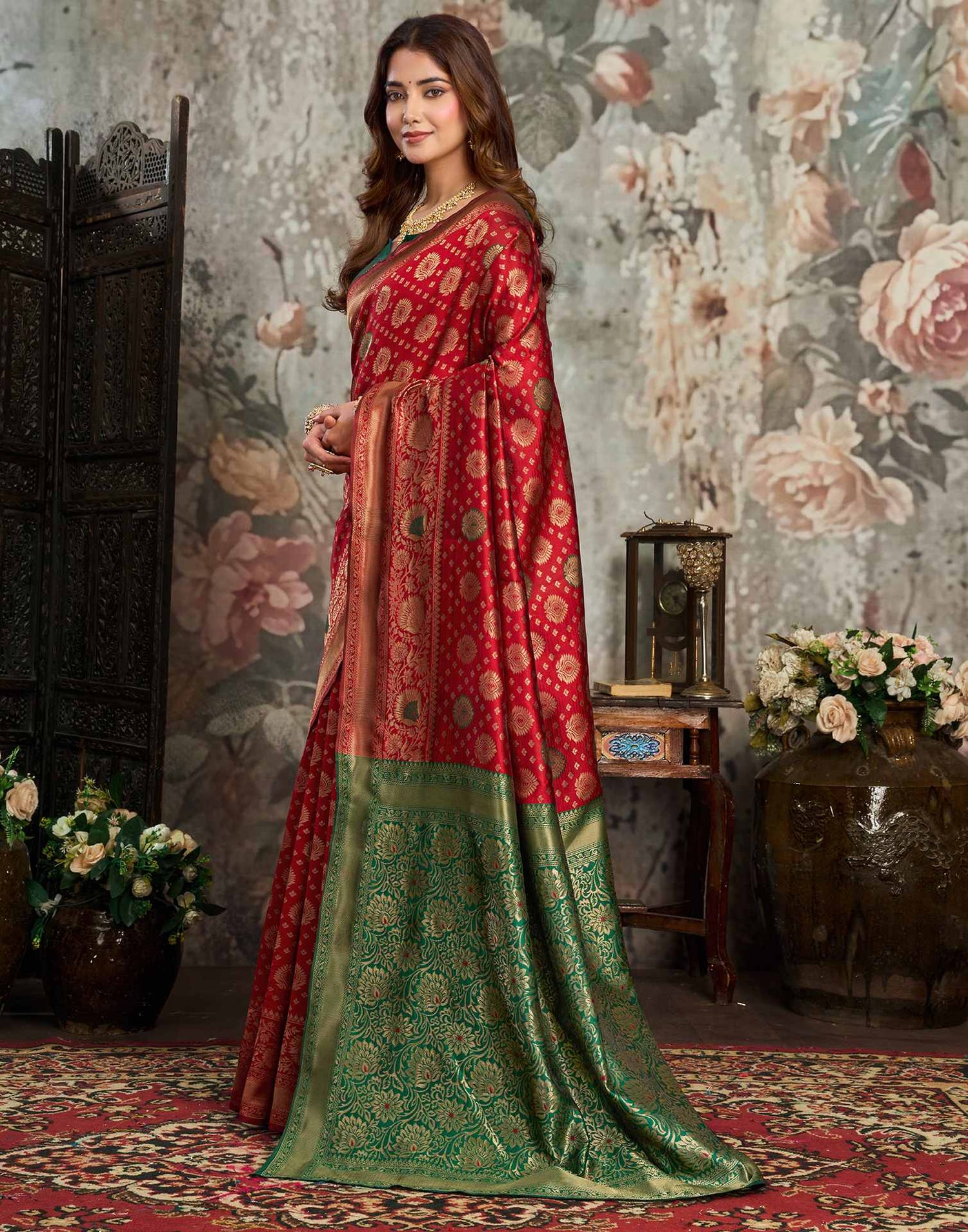 Red Silk Woven Banarasi Saree