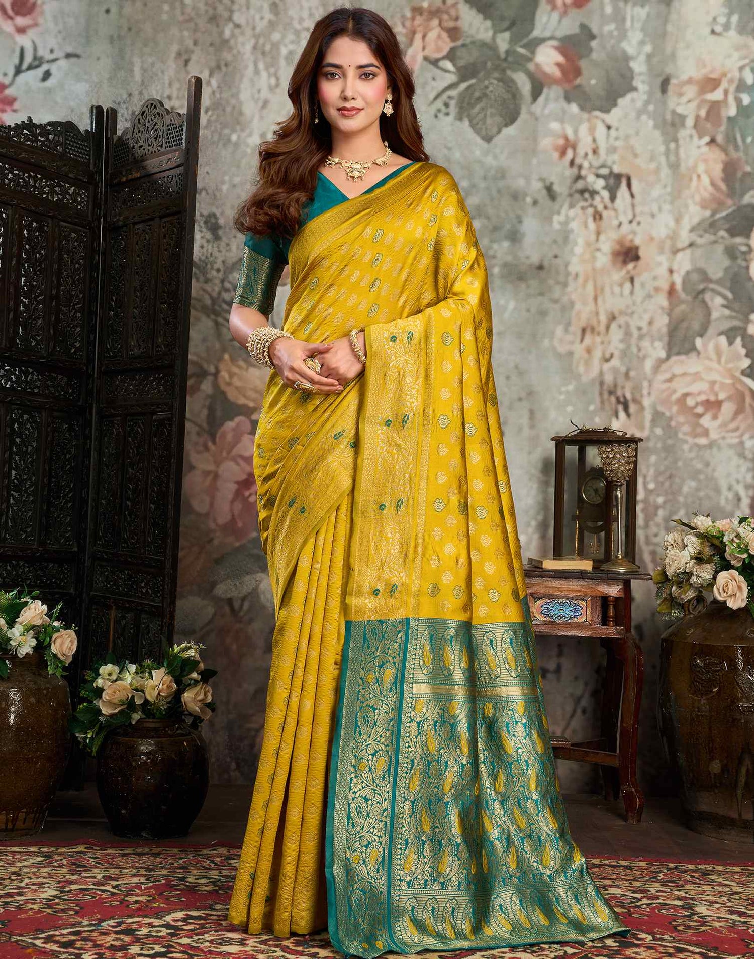 Yellow Silk Woven Banarasi Saree